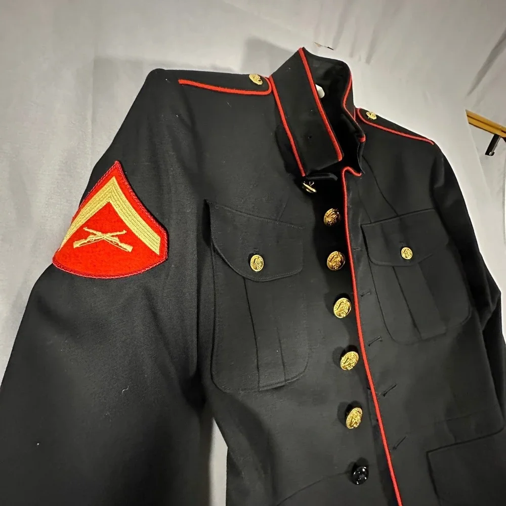Crown‎ Clothing USMC Dress Blues Jacket Mens 38L Blue Excellent Poly Wool Coat